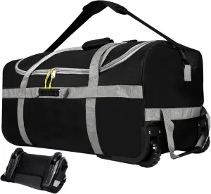 Lineslife Foldable Duffle Bag with Wheels, 120L Large Duffle bags for Travel, 1680D Oxford, Black