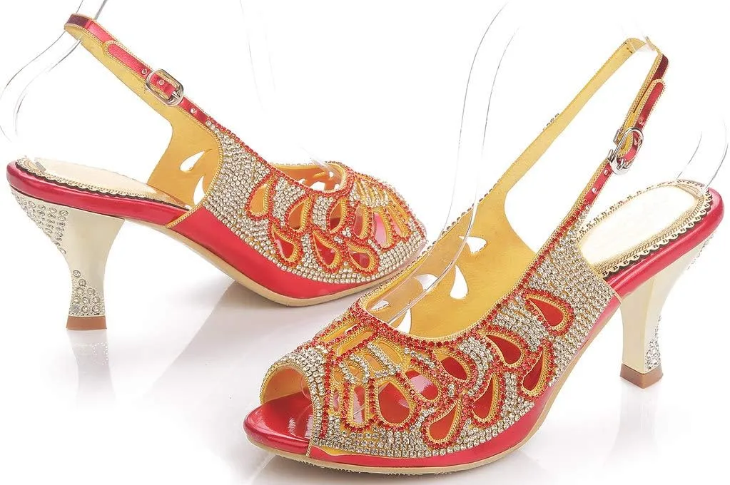 LizFoYa Women Peep Toe Cutout Dressy Pumps Shoes Crystal Evening Slingback Kitten Heels
