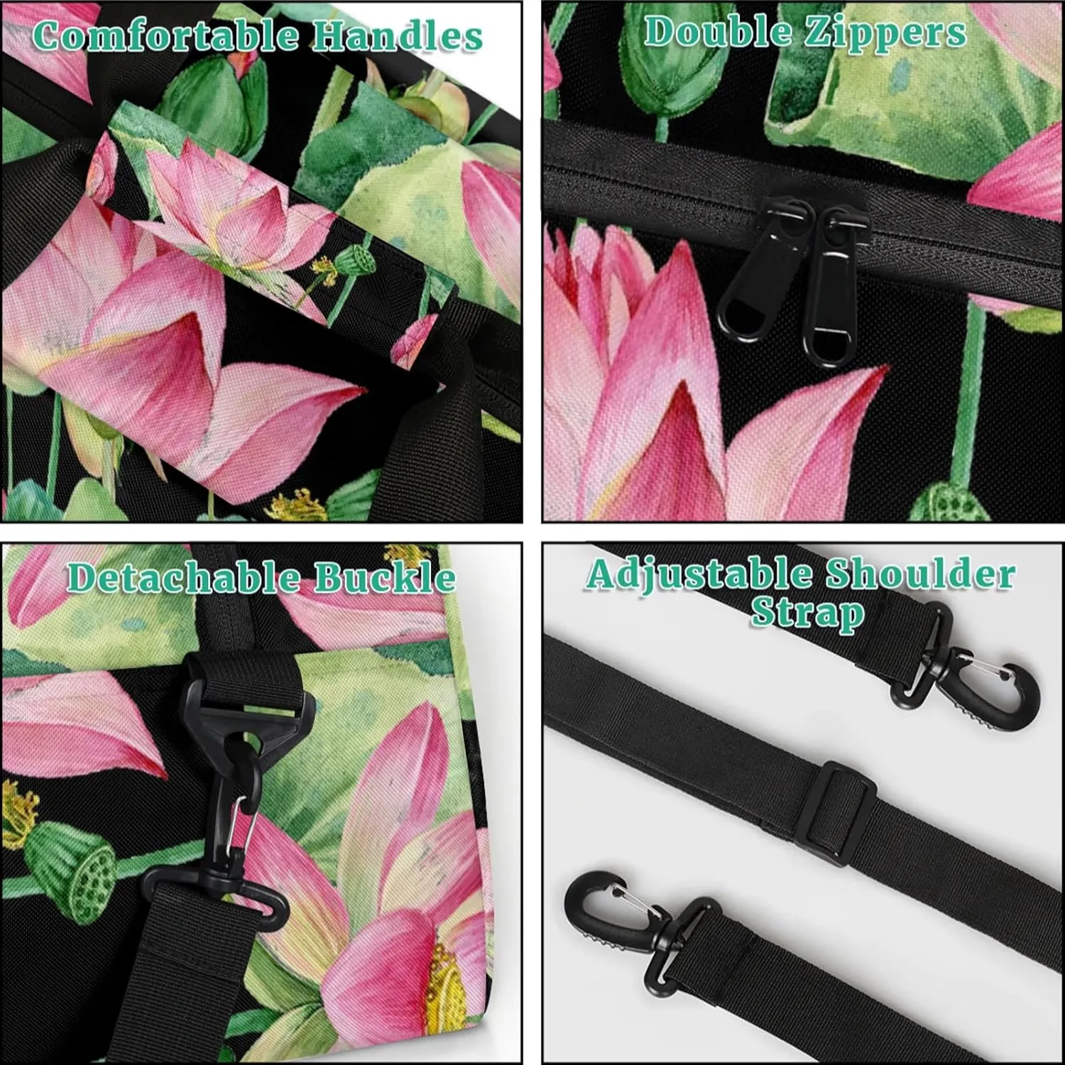 Lotus Flower 18 inch Small Gym Bag for Women and Men, Lightweight Carry On Weekender Bag Mini Duffel Bag for Travel Sports Workout, Floral
