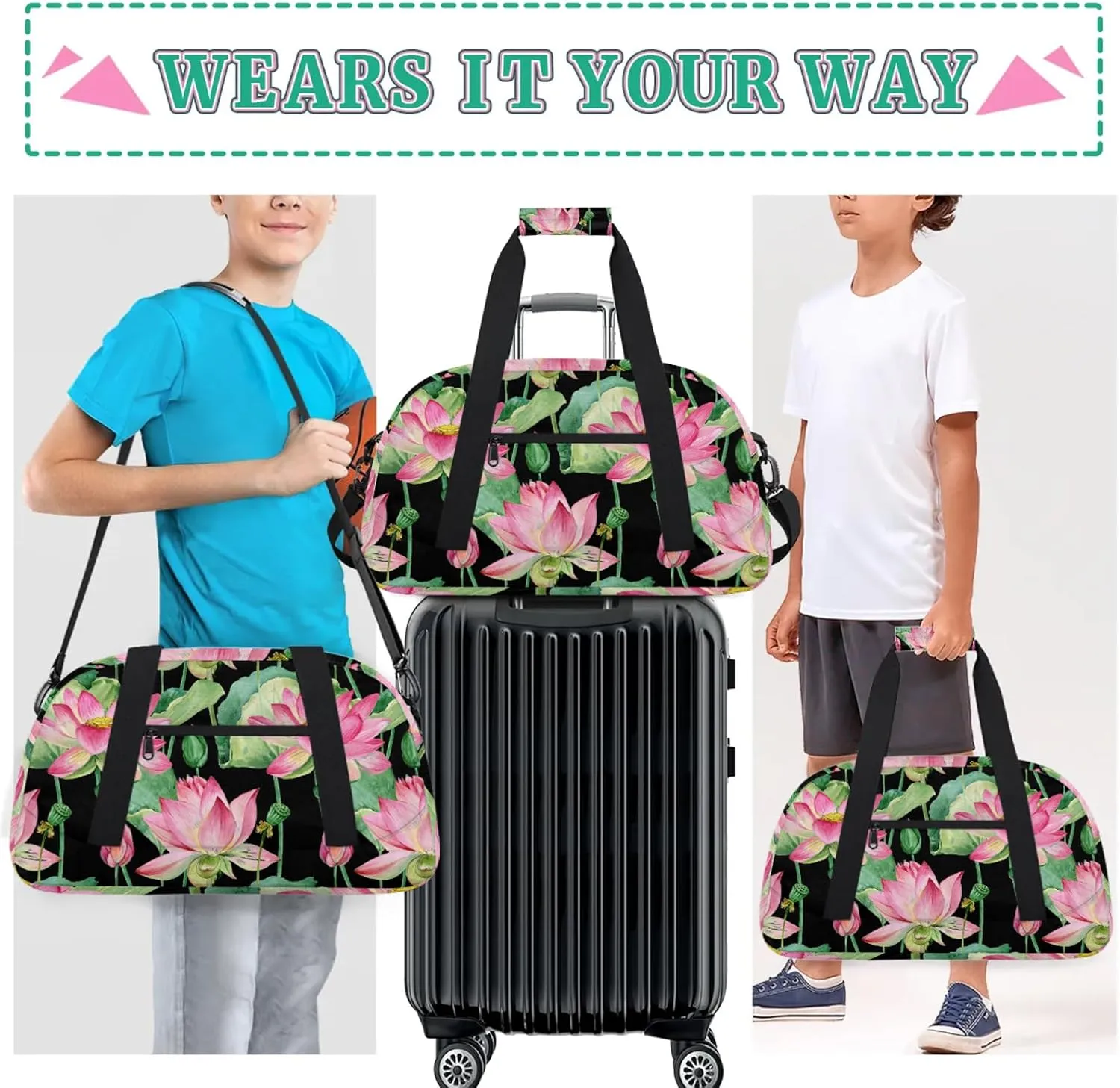 Lotus Flower 18 inch Small Gym Bag for Women and Men, Lightweight Carry On Weekender Bag Mini Duffel Bag for Travel Sports Workout, Floral
