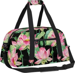 Lotus Flower 18 inch Small Gym Bag for Women and Men, Lightweight Carry On Weekender Bag Mini Duffel Bag for Travel Sports Workout, Floral