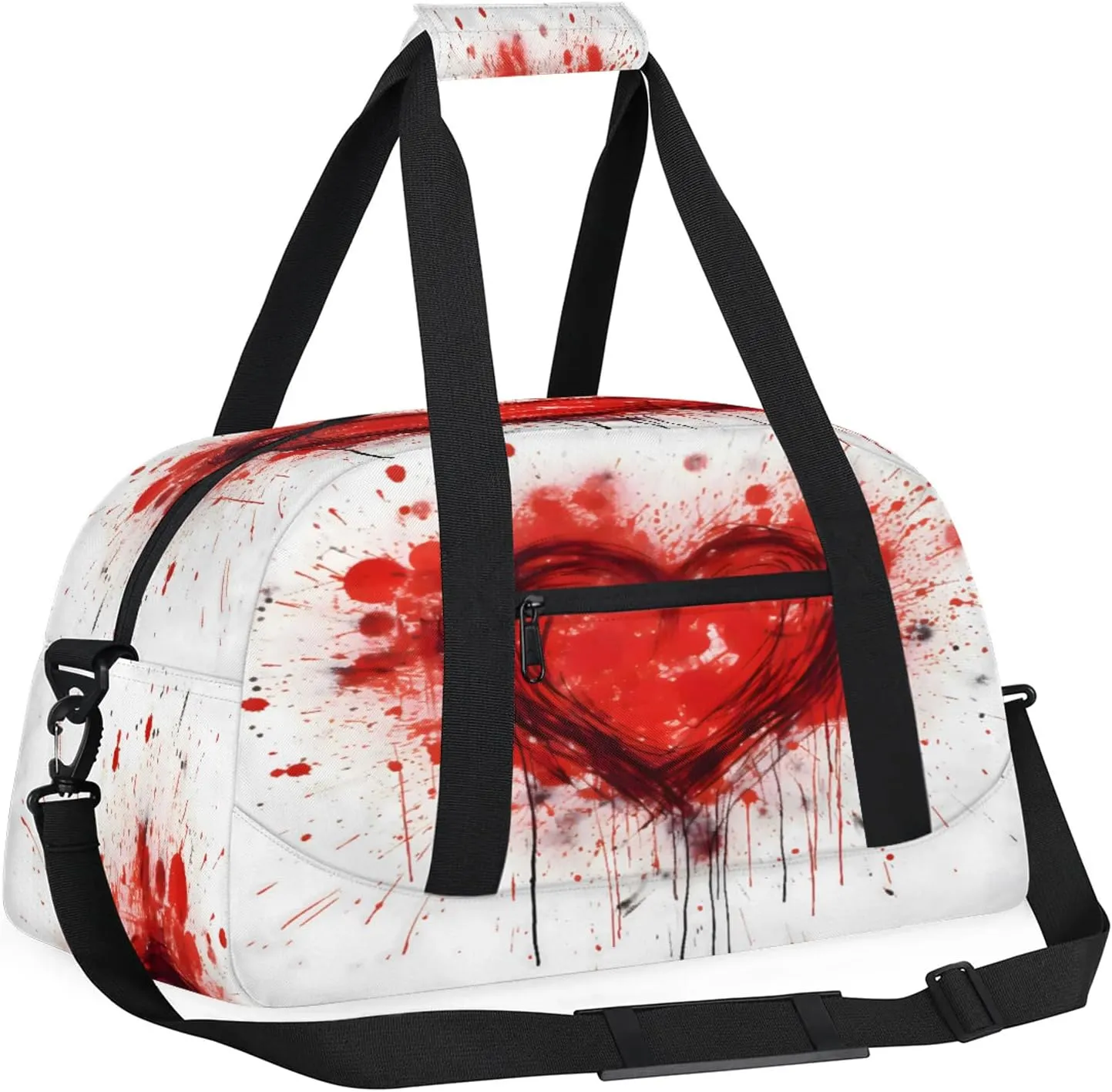 Love Heart Red Small Gym Bag 18 inch Carry On Duffel Bag for Weekender Travel Sports Workout Yoga Gymnastics Dance Ballet