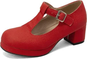 Low Chunky Heels for Women's T-Strap Round Toe Solid Mary Janes Pumps Wedding Dress Pumps