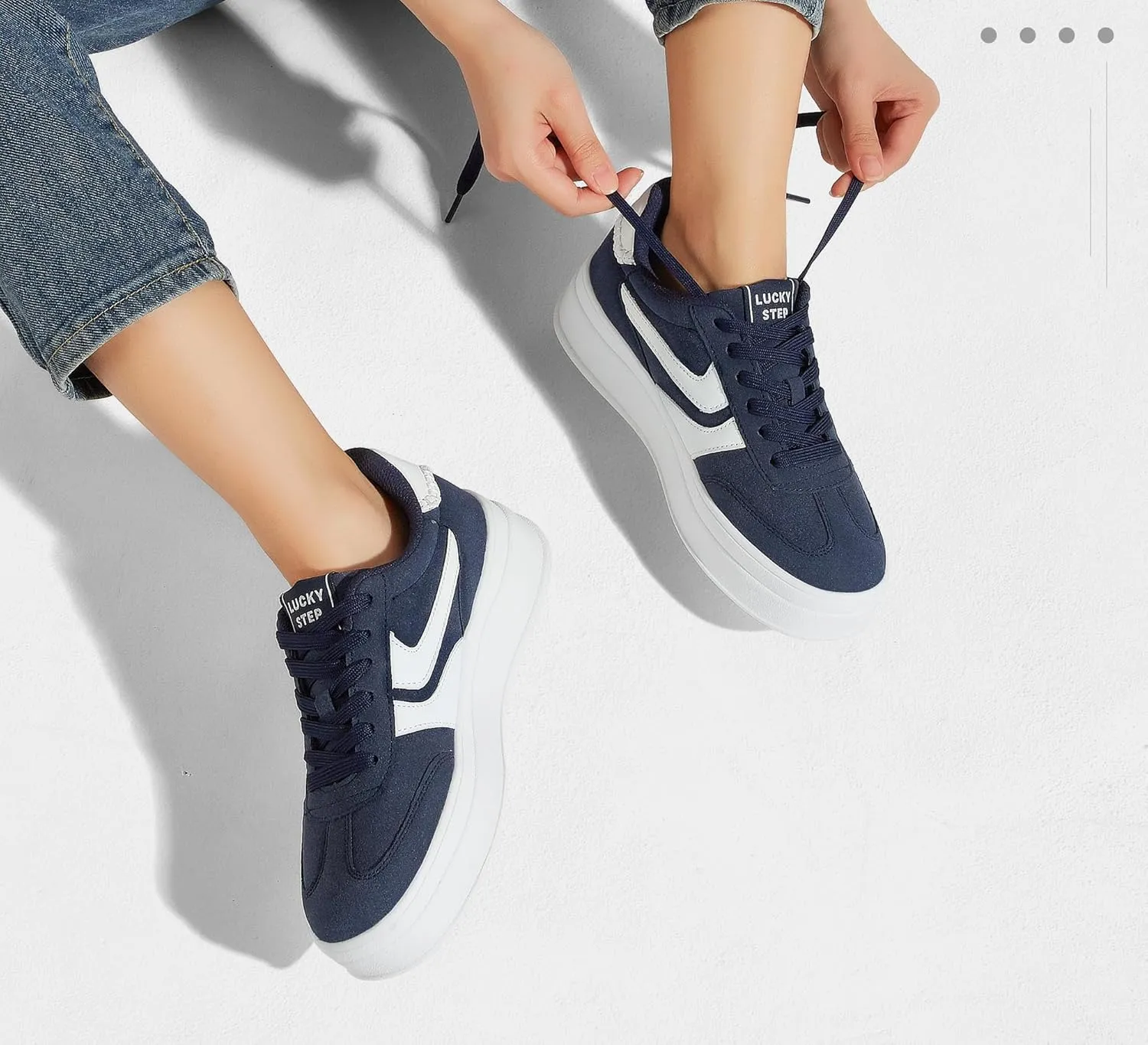 LUCKY STEP Platform Sneakers for Women Fashion Retro Thick Rubber Gum Sole Comfortable Tennis Skate Trainer Classic Walking Shoes Casual Streetwear