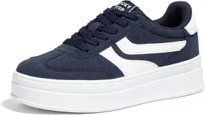 LUCKY STEP Platform Sneakers for Women Fashion Retro Thick Rubber Gum Sole Comfortable Tennis Skate Trainer Classic Walking Shoes Casual Streetwear