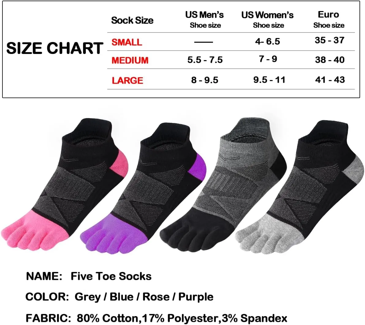 Meaiguo Women's Toe socks No Show Five Finger Socks For Men Running Athletic 3 Pairs