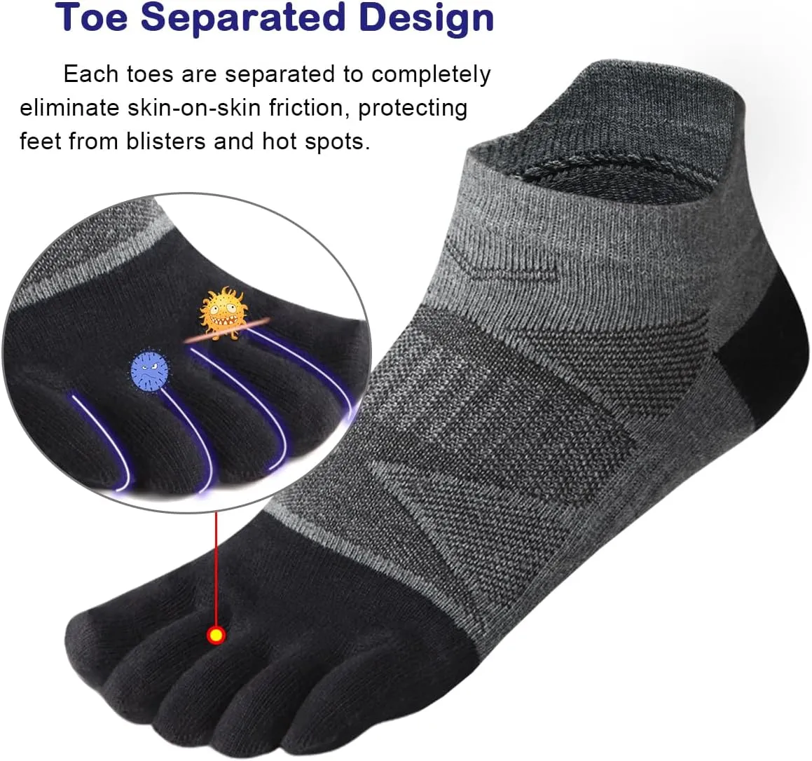 Meaiguo Women's Toe socks No Show Five Finger Socks For Men Running Athletic 3 Pairs