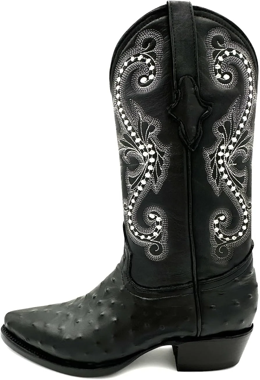 Mens J Toe Ostrich Print Leather Western Cowboy Boot