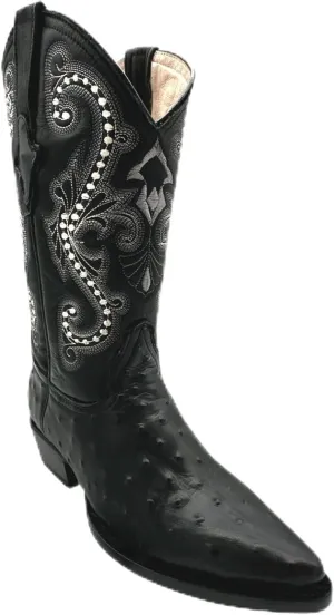 Mens J Toe Ostrich Print Leather Western Cowboy Boot