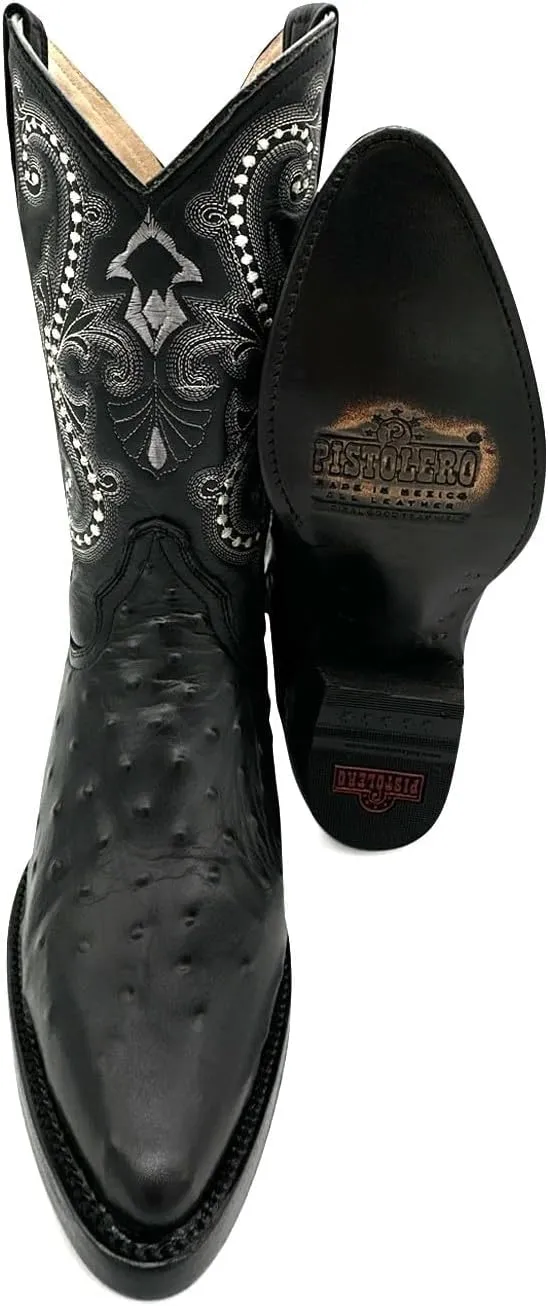 Mens J Toe Ostrich Print Leather Western Cowboy Boot