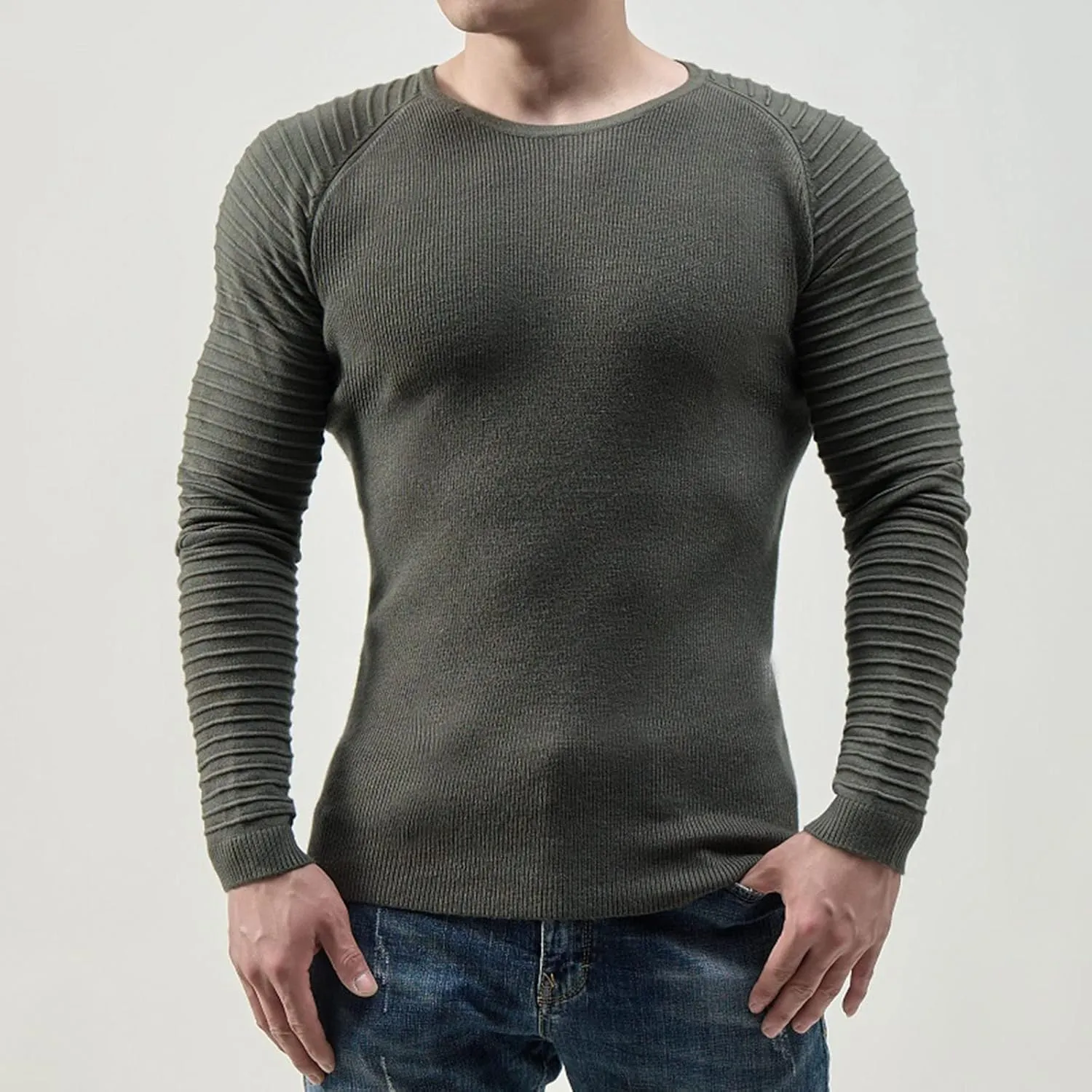 Mens T Shirts Casual Stylish Crew Neck Long Sleeve Muscle Fit Sweater Big and Tall Basic Knitted Solid Work Shirt