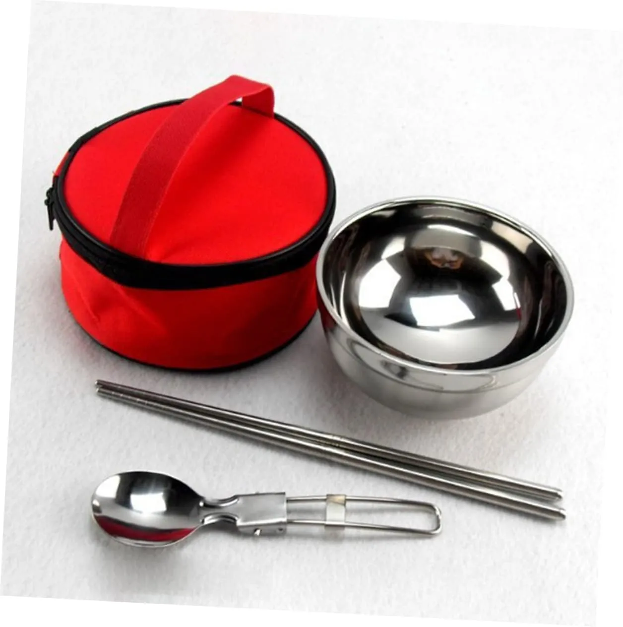 Mikikit Camping Bowl Spoon Chopsticks Reusable Outdoor Spoons Camping Eating Utensils Kit Multifunctional Travel