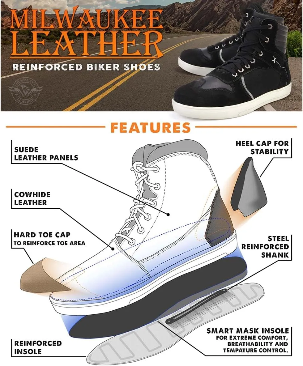 Milwaukee Leather Men's Motorcycle Reinforced Street Biker Casual Riding Shoes Leather Suede Canvas - 10