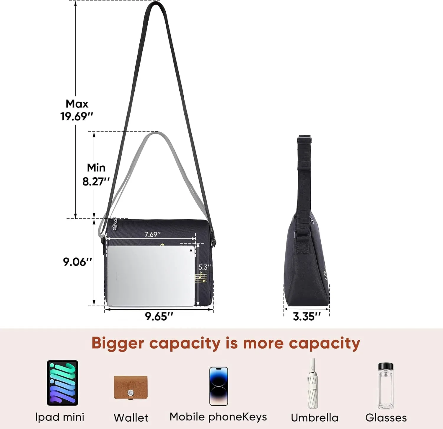 Mini Crossbody Bag for Women,Shoulder Bag,Waterproof Oxford cloth Tote Bag Adjustable Strap with 5mm Sponge Padding