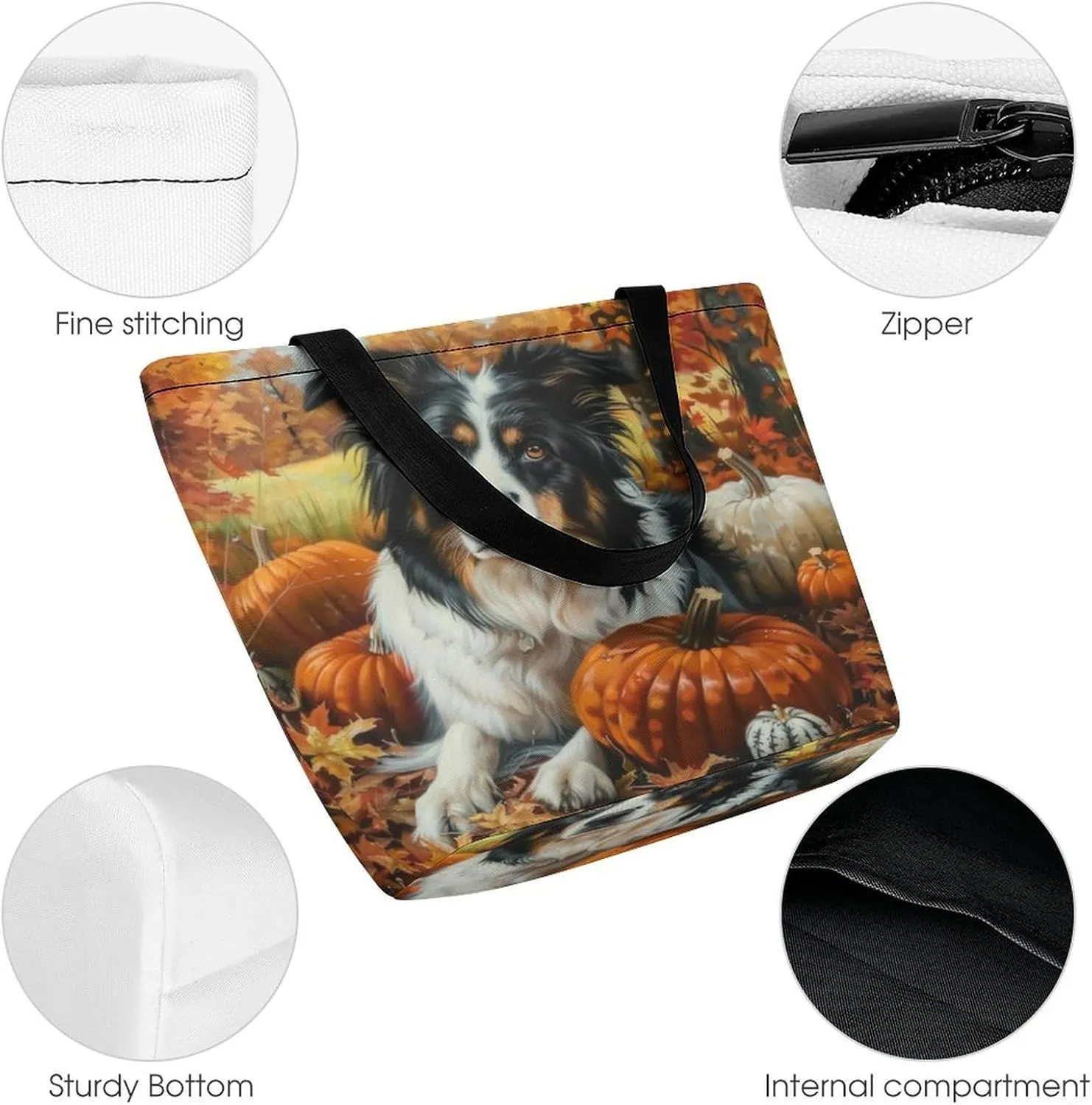 MoBlinko Autumn Watercolor Pumpkins Tote Bag for Women Reusable Shopping Bag Handbags Shoulder Bags with Zipper
