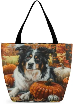 MoBlinko Autumn Watercolor Pumpkins Tote Bag for Women Reusable Shopping Bag Handbags Shoulder Bags with Zipper