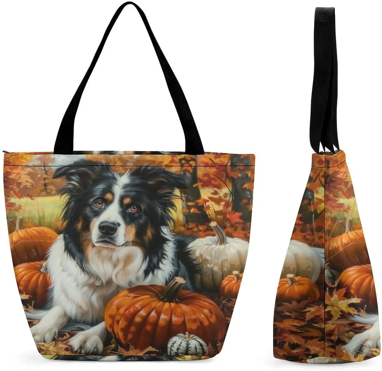 MoBlinko Autumn Watercolor Pumpkins Tote Bag for Women Reusable Shopping Bag Handbags Shoulder Bags with Zipper