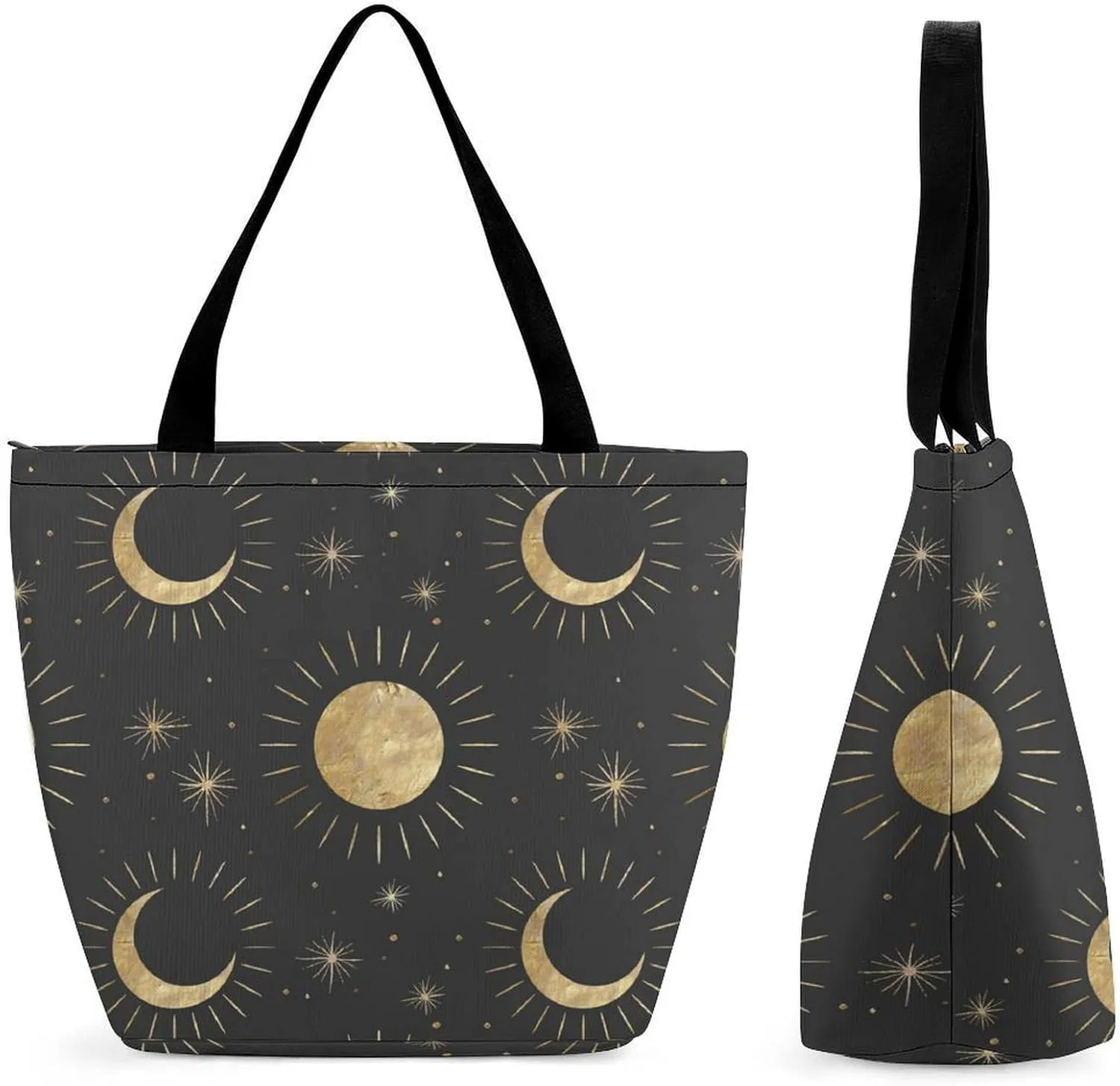 MoBlinko Cute Astronauts Planets Tote Bag for Women Reusable Shoulder Bags with Zipper for Yoga Grocery Shopping Gifts