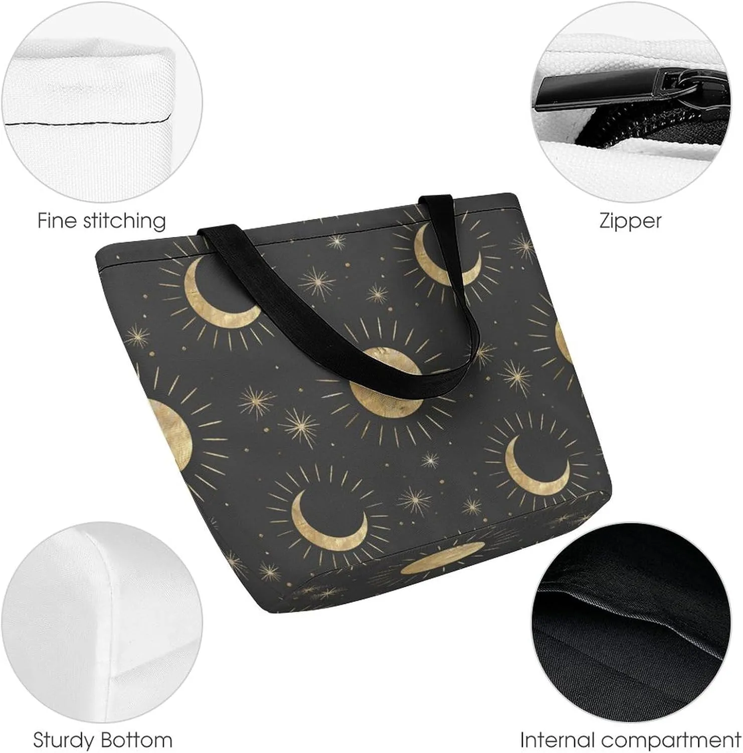 MoBlinko Cute Astronauts Planets Tote Bag for Women Reusable Shoulder Bags with Zipper for Yoga Grocery Shopping Gifts