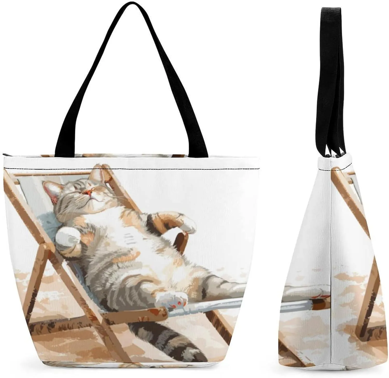 MoBlinko Holiday Cat Women Tote Bags Yoga Reusable Grocery Bagsshoulder Bag Handbag with Zipper