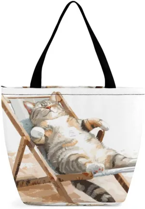 MoBlinko Holiday Cat Women Tote Bags Yoga Reusable Grocery Bagsshoulder Bag Handbag with Zipper