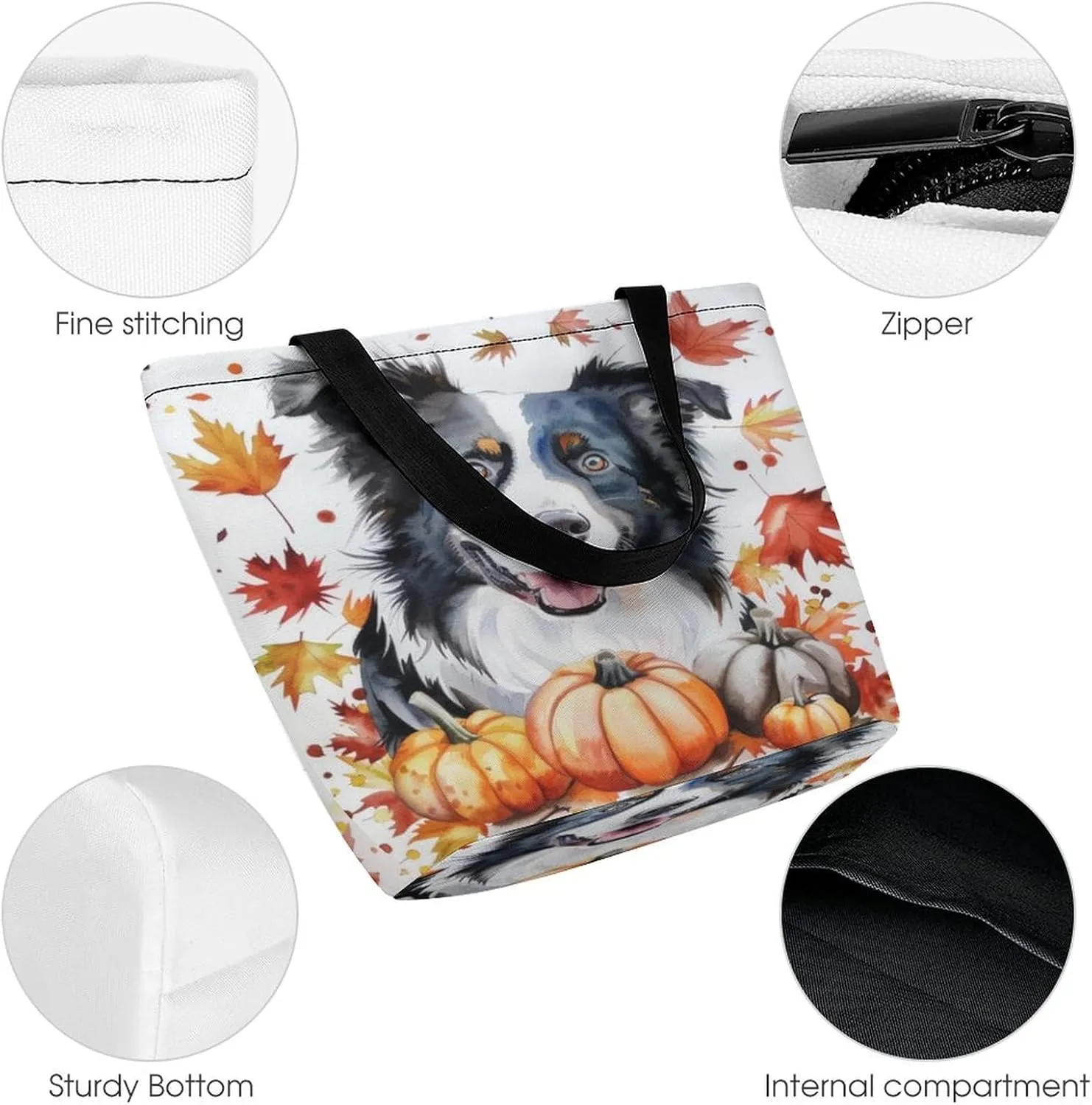 MoBlinko Smile Dog Women Tote Bags Yoga Reusable Grocery Bagsshoulder Bag Handbag with Zipper