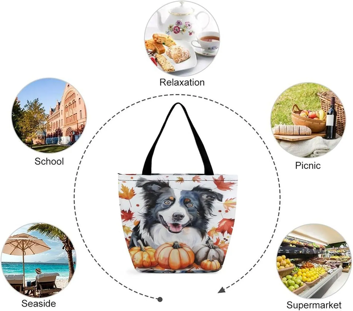 MoBlinko Smile Dog Women Tote Bags Yoga Reusable Grocery Bagsshoulder Bag Handbag with Zipper