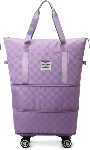Mokcoliy]Women's Rolling Duffle Bag with Wheels,【Oxford Fabric Travel Luggage】 55L Carry-On w/Smooth Spinner Wheels, TSA-Friendly Weekend Bag for Airport Adventures, Water- & Tear-
