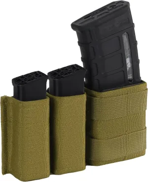 MOLLE-Compatible 5.56 & 9mm Double Magazine Pouch with Quick Release Insert for Tactical Vests, Belts, and Outdoor Shooting Accessories