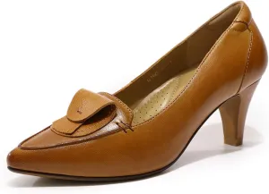 Mona flying Womens Leather Comfortable Pointed Toe Pumps 7cm High Heels Dressy Casual Office Work Shoes for Ladies