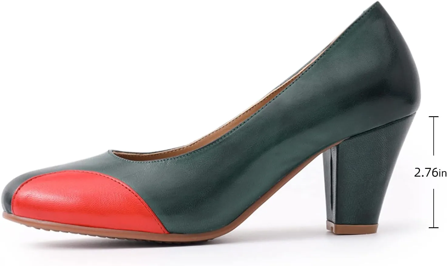 Mona flying Womens Retro Dress Pumps 7cm Chunky Heel Leather Dressy Shoes for Ladies