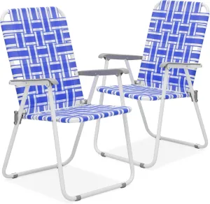 MoNiBloom Folding Lawn Beach Chair for Adults Portable Lightweight Heavy-Duty Steel Frame Lounge Camping Chairs for Patio Yard Garden Backyard Outdoor (Blue, 2-Pack)