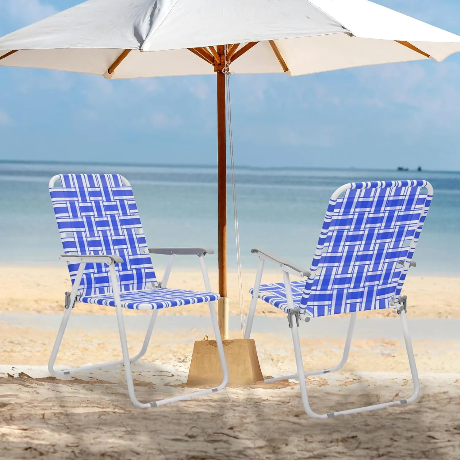 MoNiBloom Folding Lawn Beach Chair for Adults Portable Lightweight Heavy-Duty Steel Frame Lounge Camping Chairs for Patio Yard Garden Backyard Outdoor (Blue, 2-Pack)
