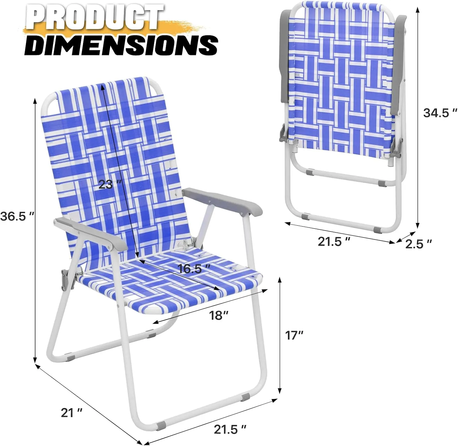 MoNiBloom Folding Lawn Beach Chair for Adults Portable Lightweight Heavy-Duty Steel Frame Lounge Camping Chairs for Patio Yard Garden Backyard Outdoor (Blue, 2-Pack)