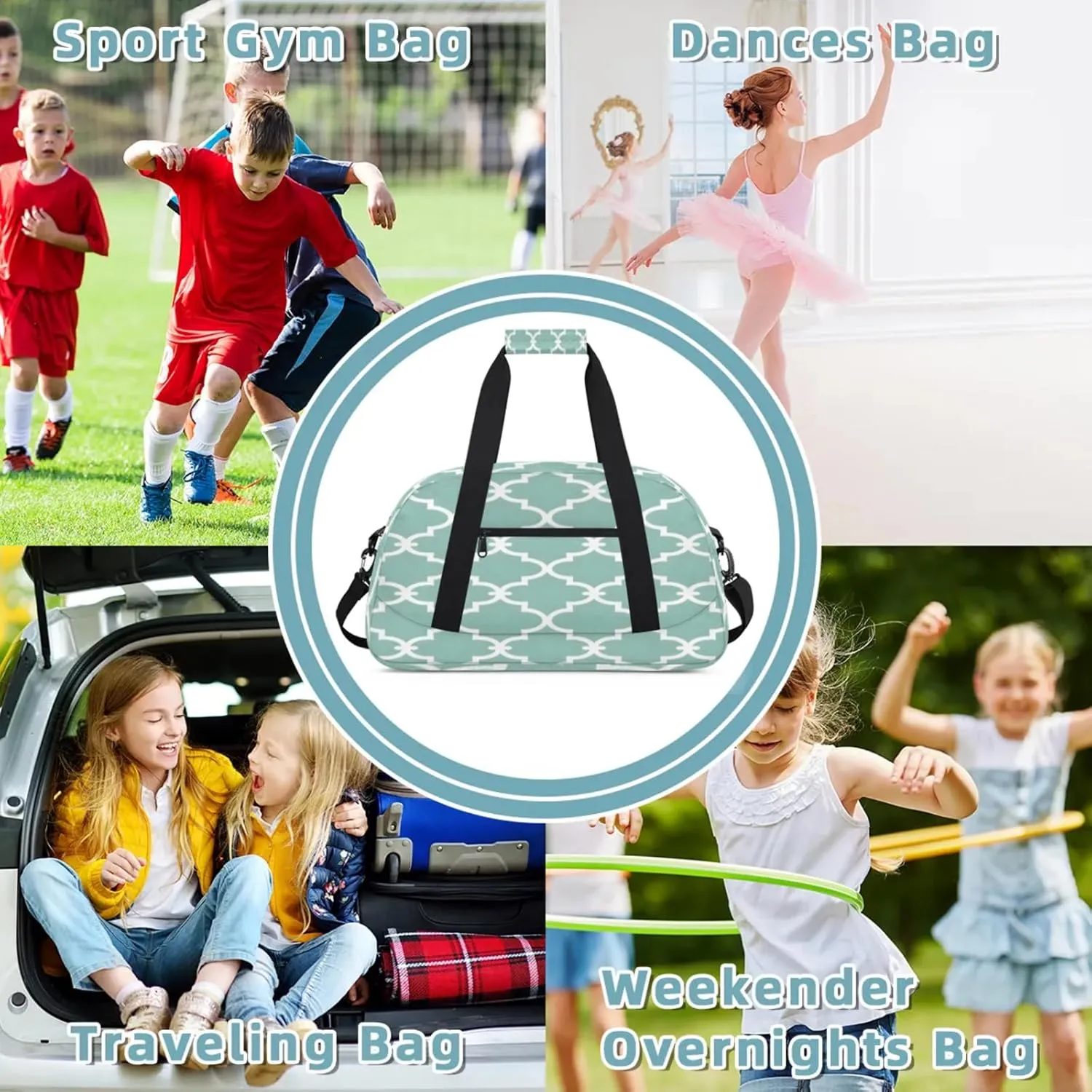Morocco Modern Small Gym Bag 18 inch Carry On Duffel Bag for Weekender Travel Sports Workout Yoga Gymnastics Dance Ballet