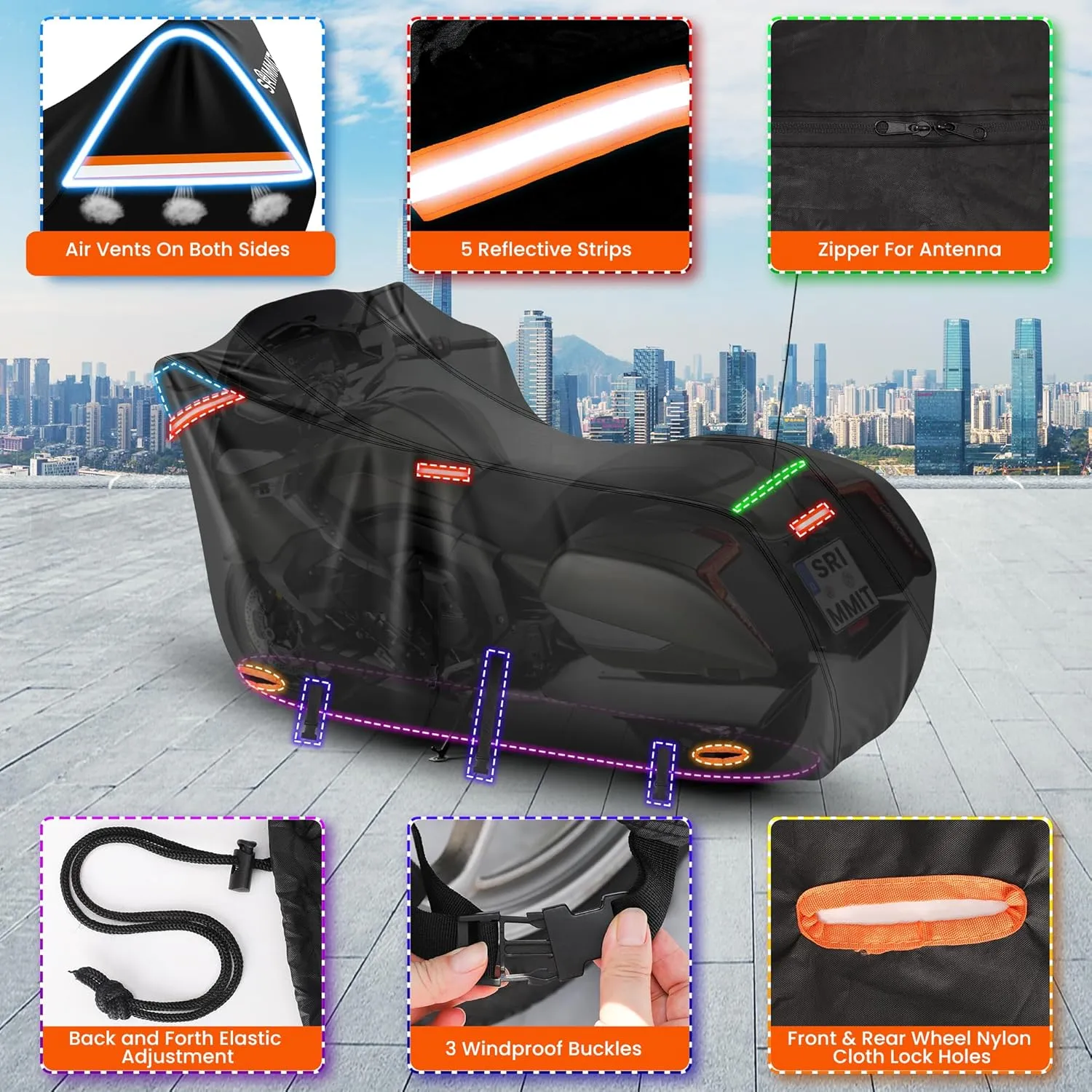 Motorcycle Cover Harley Davidson with Side Top Box,420D Heavy Duty,Nano-Coated,Harley Bike Cover for Gold Wing,Road Master,Road Glide Limited,Touring Models Harley Davidson Ultra Limited