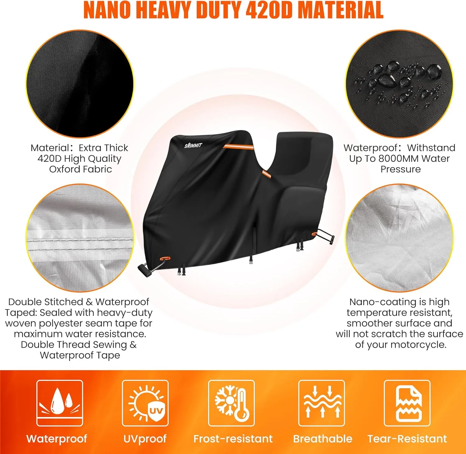 Motorcycle Cover Harley Davidson with Side Top Box,420D Heavy Duty,Nano-Coated,Harley Bike Cover for Gold Wing,Road Master,Road Glide Limited,Touring Models Harley Davidson Ultra Limited