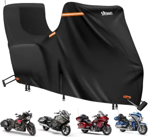 Motorcycle Cover Harley Davidson with Side Top Box,420D Heavy Duty,Nano-Coated,Harley Bike Cover for Gold Wing,Road Master,Road Glide Limited,Touring Models Harley Davidson Ultra Limited
