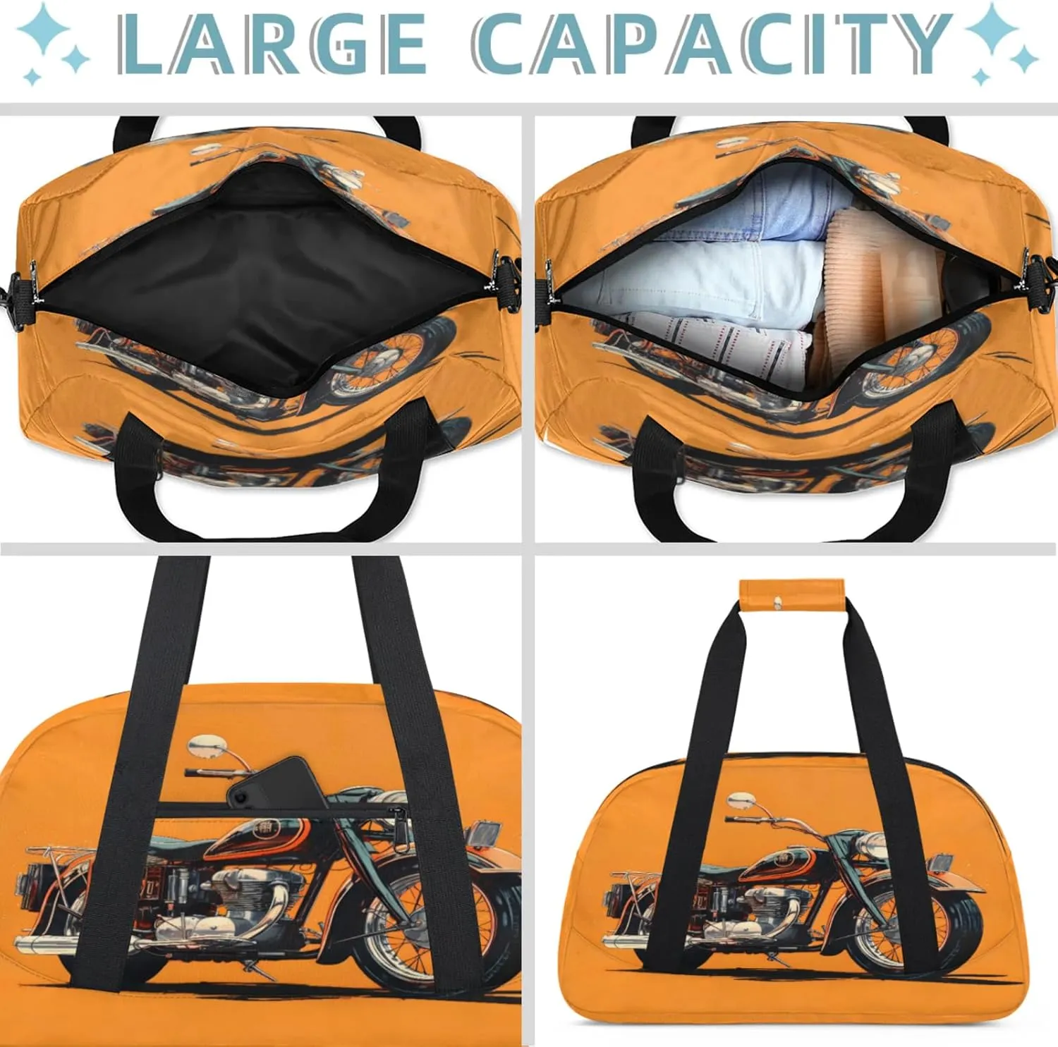 Motorcycle Theme Small Gym Bag 18 inch Carry On Duffel Bag for Weekender Travel Sports Workout Yoga Gymnastics Dance Ballet