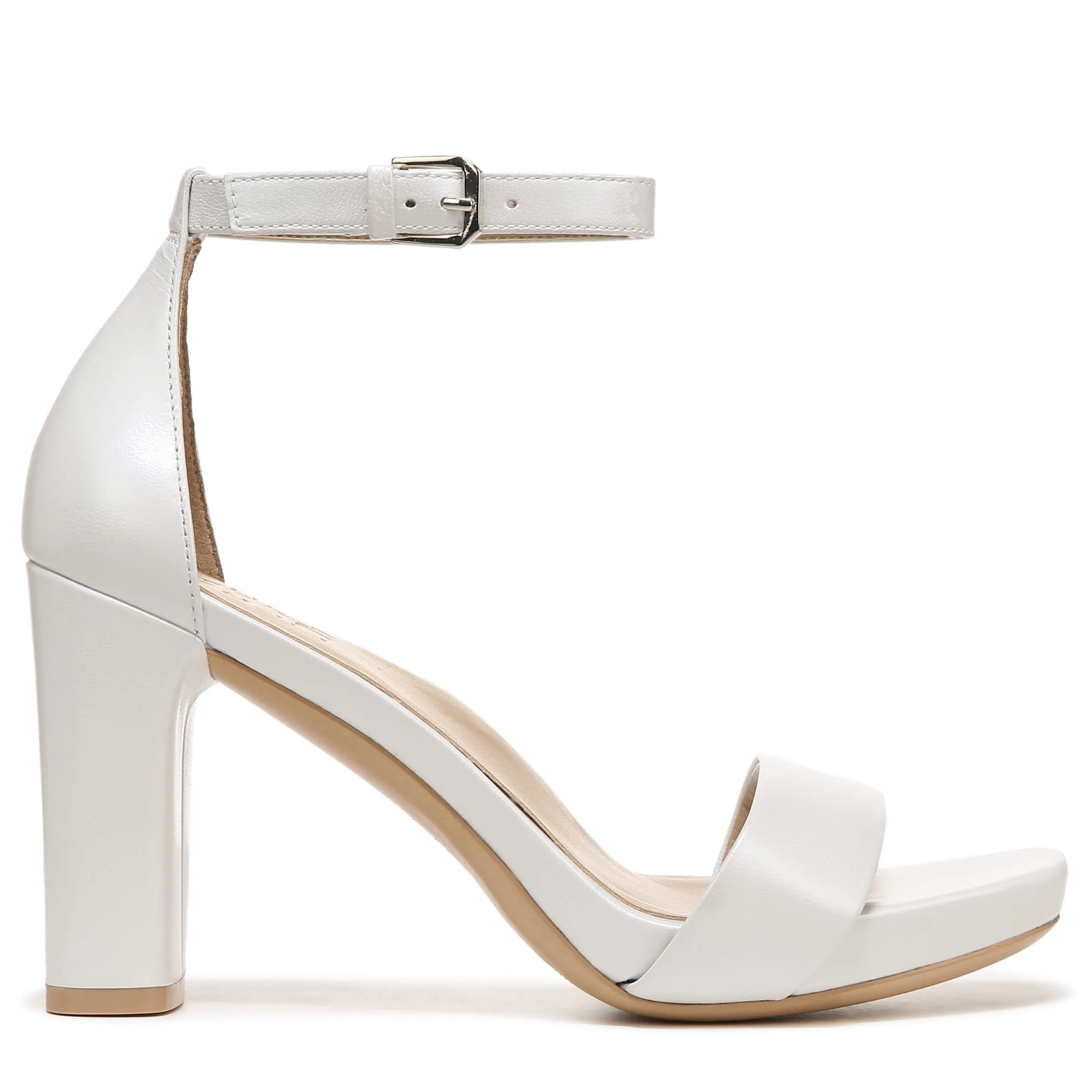 Naturalizer Womens Joy Ankle Strap Heeled Dress Sandal,White Leather,6 Wide