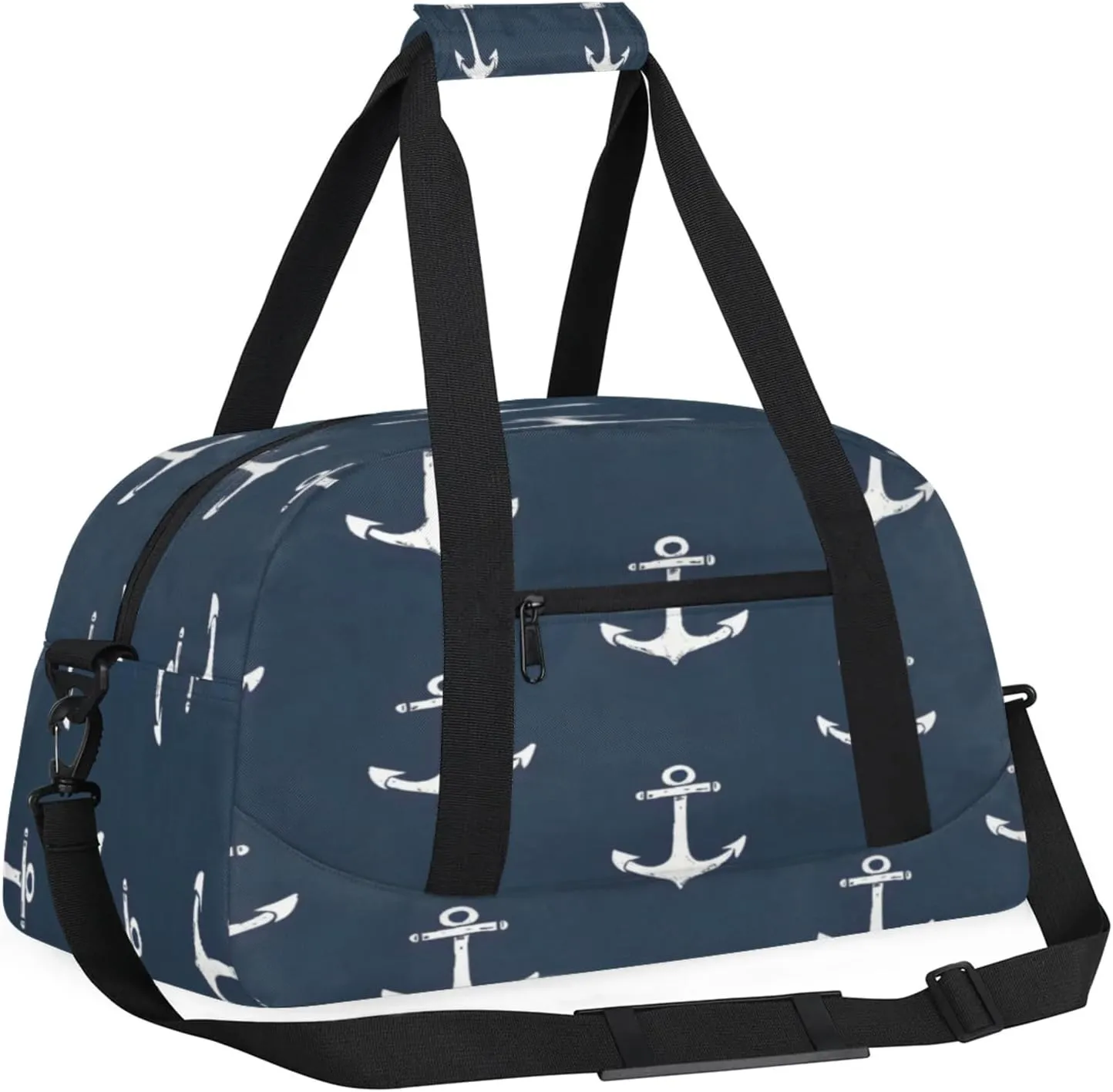 Nautical Navy Blue Anchor Small Gym Bag 18 inch Carry On Duffel Bag for Weekender Travel Sports Workout Yoga Gymnastics Dance Ballet