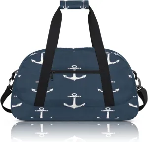 Nautical Navy Blue Anchor Small Gym Bag 18 inch Carry On Duffel Bag for Weekender Travel Sports Workout Yoga Gymnastics Dance Ballet