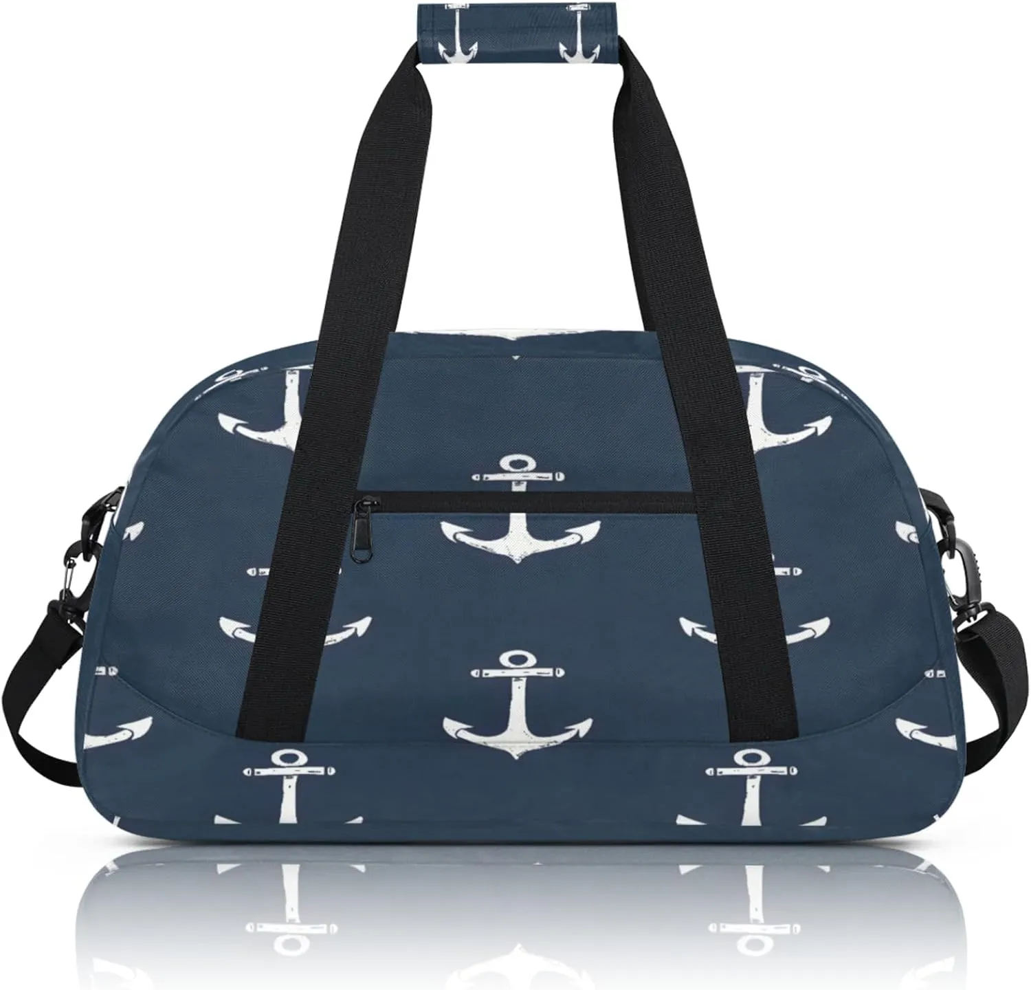 Nautical Navy Blue Anchor Small Gym Bag 18 inch Carry On Duffel Bag for Weekender Travel Sports Workout Yoga Gymnastics Dance Ballet