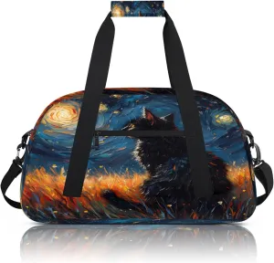 Night Black Cat Small Gym Bag 18 inch Carry On Duffel Bag for Weekender Travel Sports Workout Yoga Gymnastics Dance Ballet