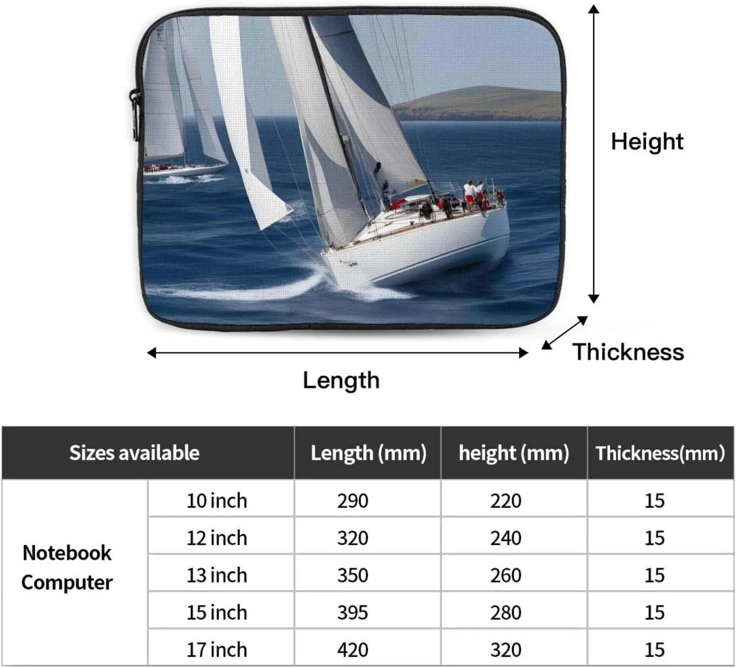 Ocean Sailing Pattern Shockproof Portable Laptop 13 inch Sleeve Bag for Men and Women - Ideal for Business Travel, School, and Daily Use