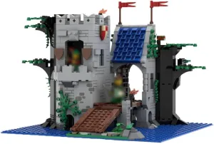Old Abandoned Tower with Two Section Drawbridge, Dock and Boat 766 Pieces MOC for Age 18 