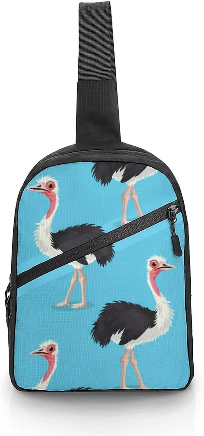 Ostrich Bird Print Sling Backpack Crossbody Shoulder Bag Casual Chest Bag Travel Hiking Daypack