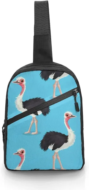 Ostrich Bird Print Sling Backpack Crossbody Shoulder Bag Casual Chest Bag Travel Hiking Daypack