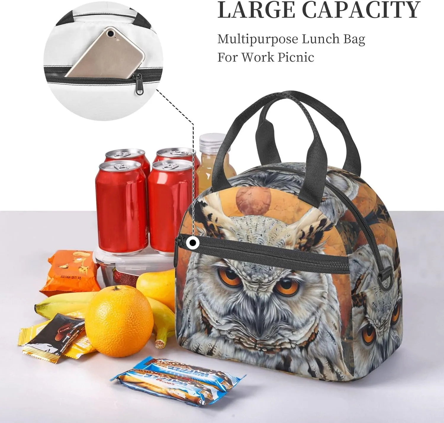 Owl Beliefs Reusable Insulated Lunch Bag Lunch Box For Women Men Perfect For Daily Commute Travel