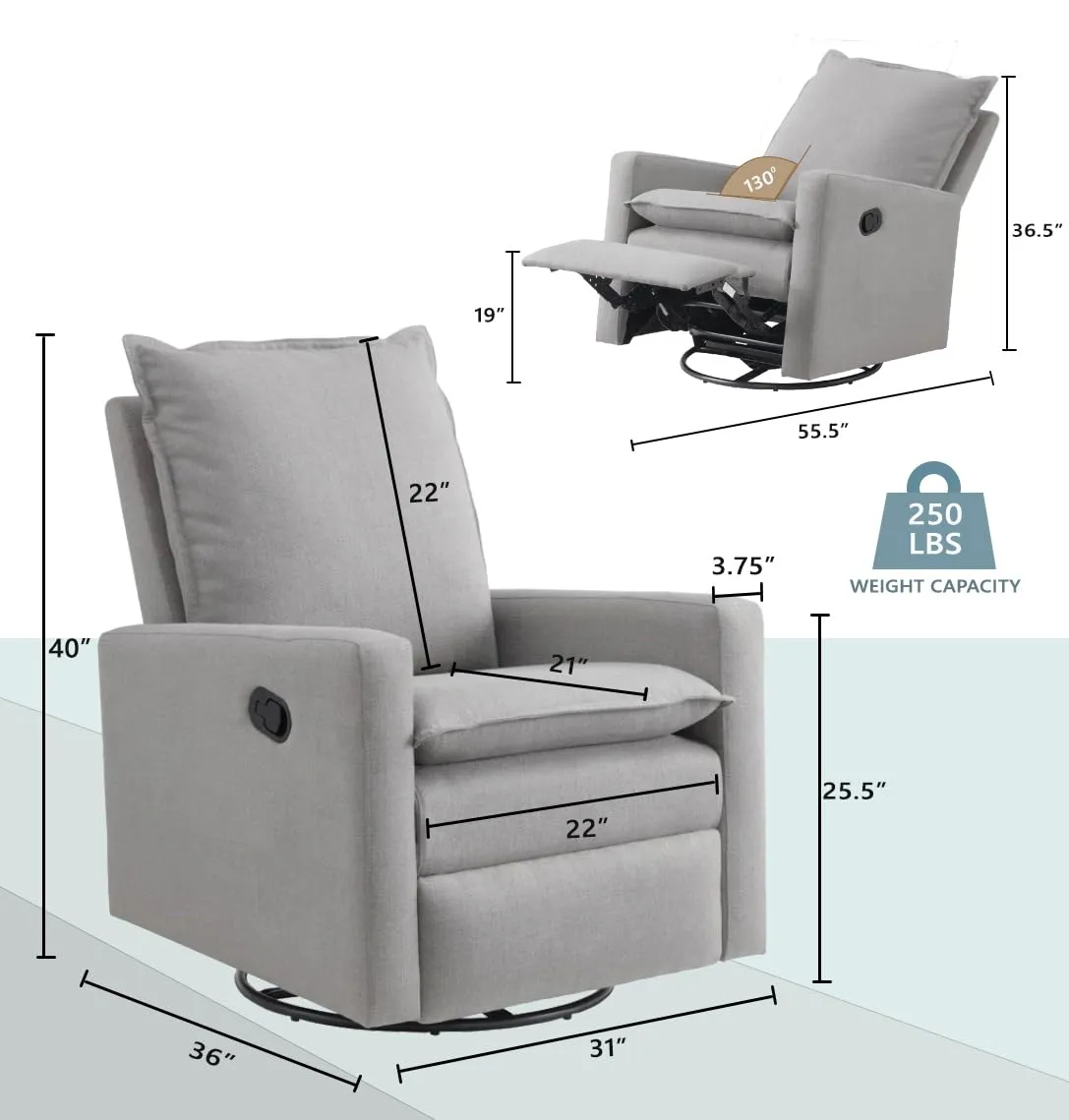 Oxford Baby Uptown Upholstered Swivel Glider and Recliner Nursery Chair, Gray